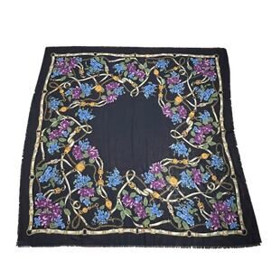 Vintage Woodward Wool Floral Chain Scarf Black & Gold, Made in Italy